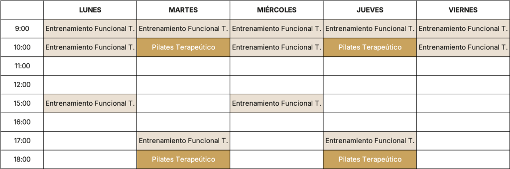 Tabla de horarios de Golden Fisio en Palma de Mallorca.